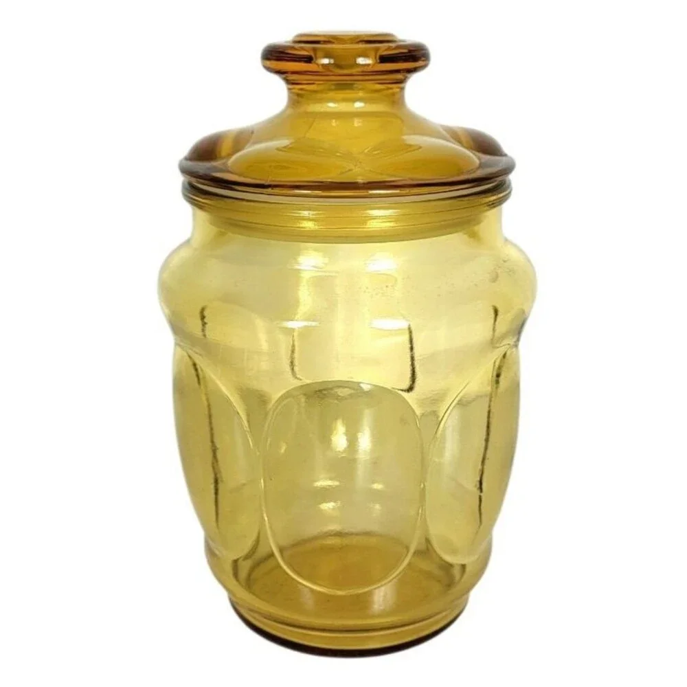 Vintage MCM Amber Glass Thumbprint Bubble Apothecary Canister Candy Jar 8